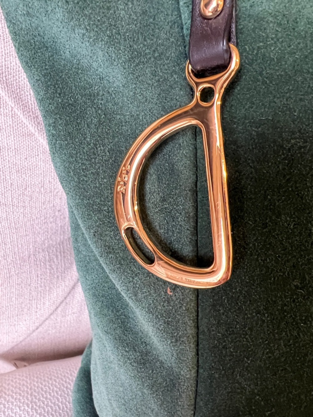 Lauren Ralph Lauren Deep Green Suede Tote with Black Leather Straps - Picture 3 of 11